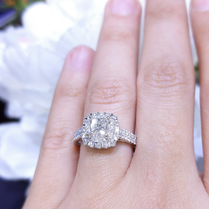 1.45ct Princess Cut Double Halo Diamond Engagement Ring