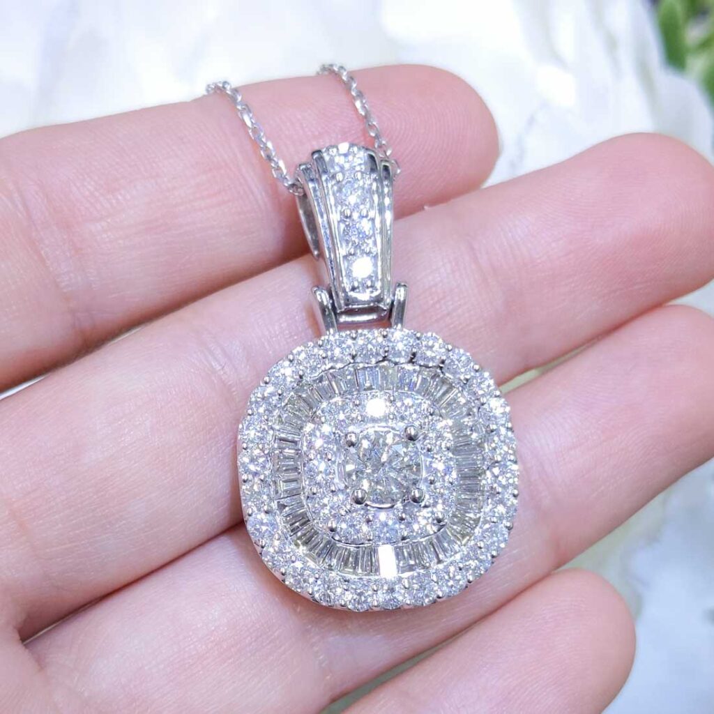 3.50ct Round and Baguette Diamond Pendant in 14K White Gold – Matinee ...