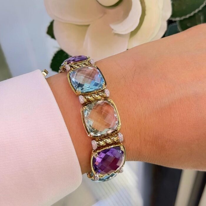 14K Yellow Gold Multi-Color Diamond Bracelet – 0.40ct Round Diamonds and Natural 128.62mc DC-B11600-10 GLTJ