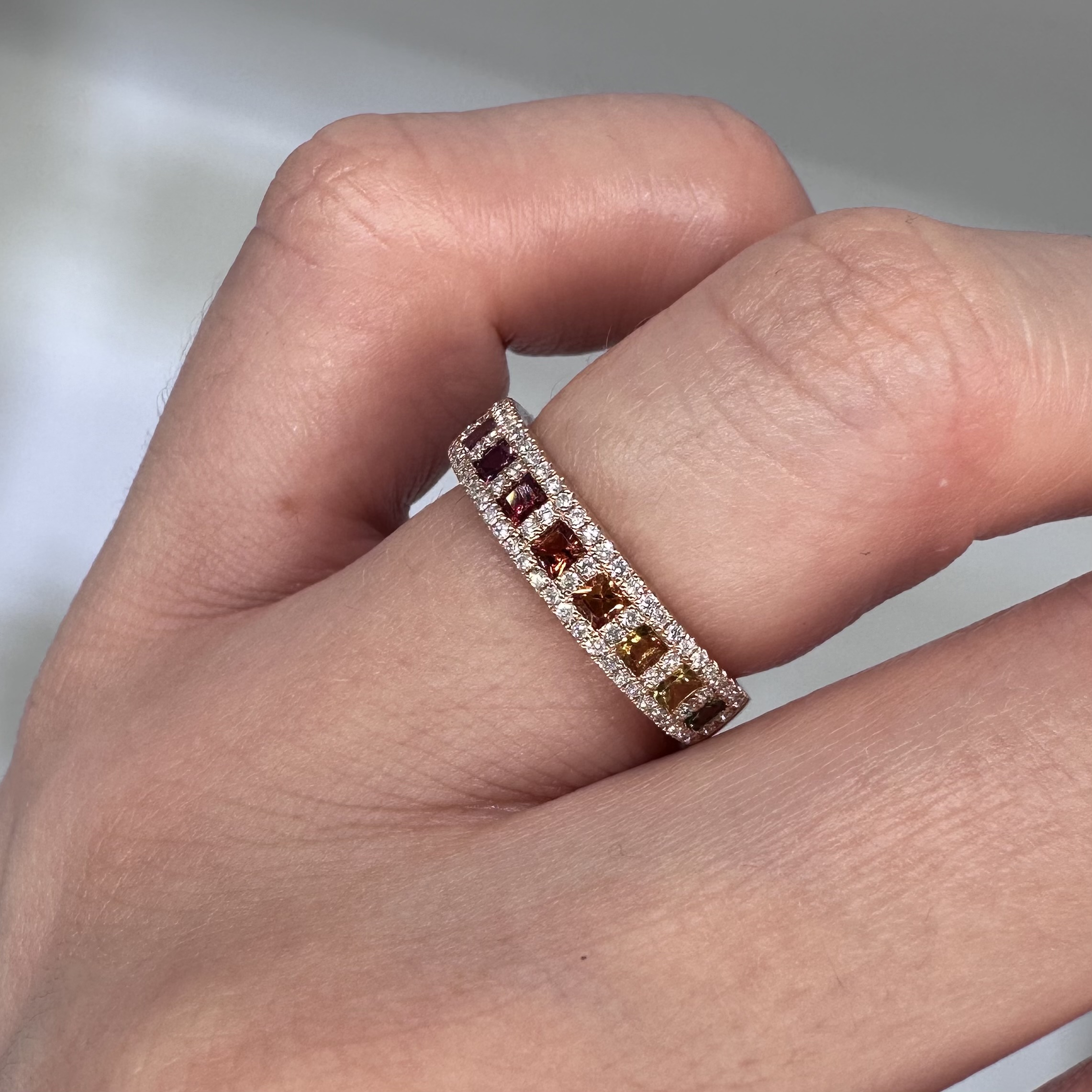 18KT Rose Gold Multi-Color Sapphire and Diamond Ring SDR994 ETJ