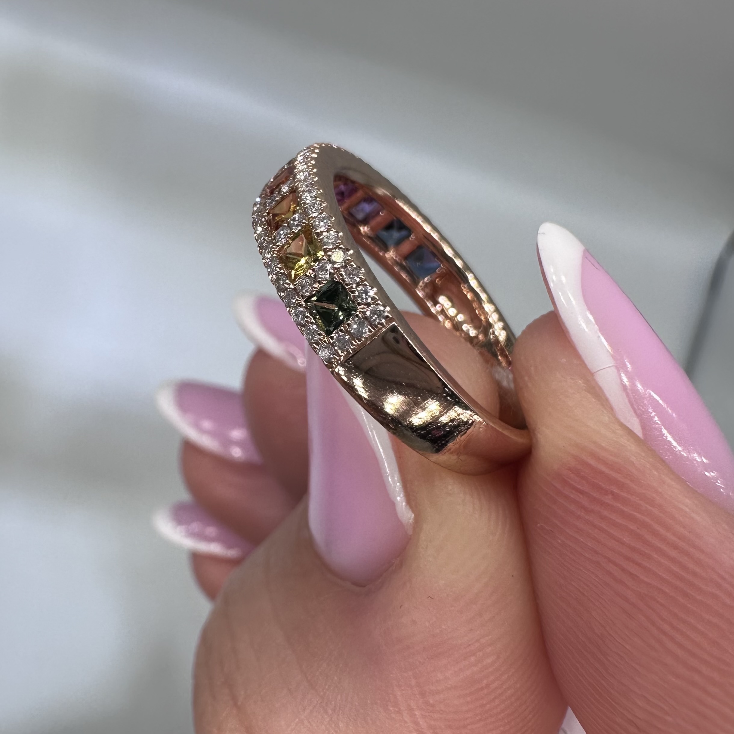 18KT Rose Gold Multi-Color Sapphire and Diamond Ring SDR994 ETJ - Image 2