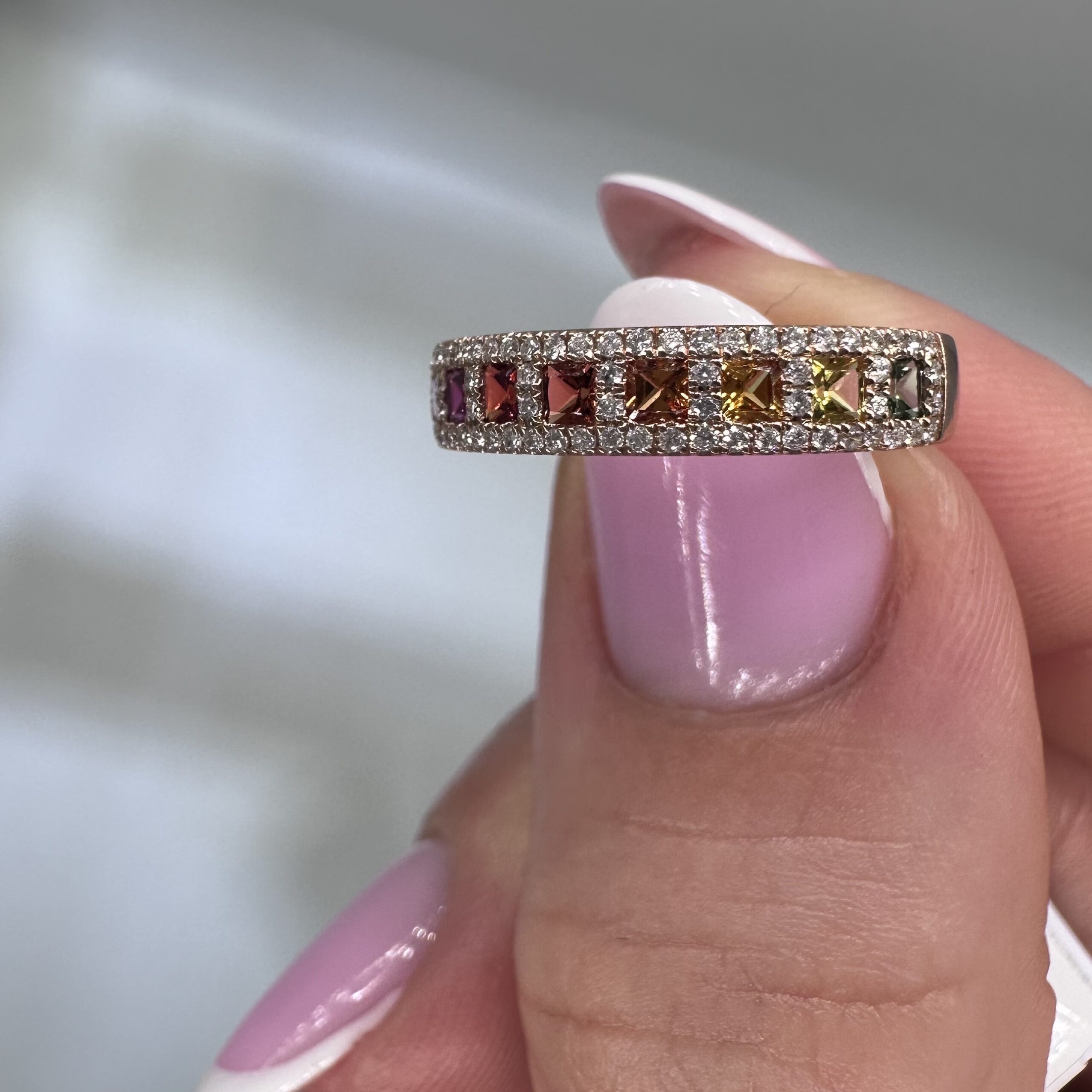 18KT Rose Gold Multi-Color Sapphire and Diamond Ring SDR994 ETJ - Image 3