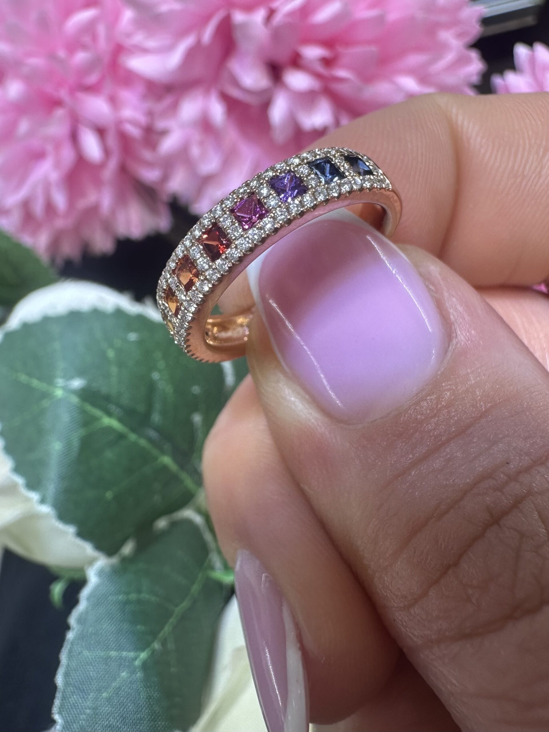 18KT Rose Gold Multi-Color Sapphire and Diamond Ring SDR994 ETJ - Image 6