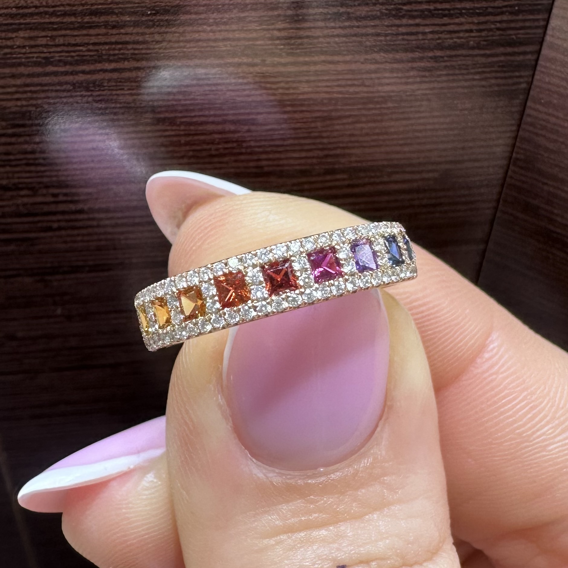 18KT Rose Gold Multi-Color Sapphire and Diamond Ring SDR994 ETJ - Image 5