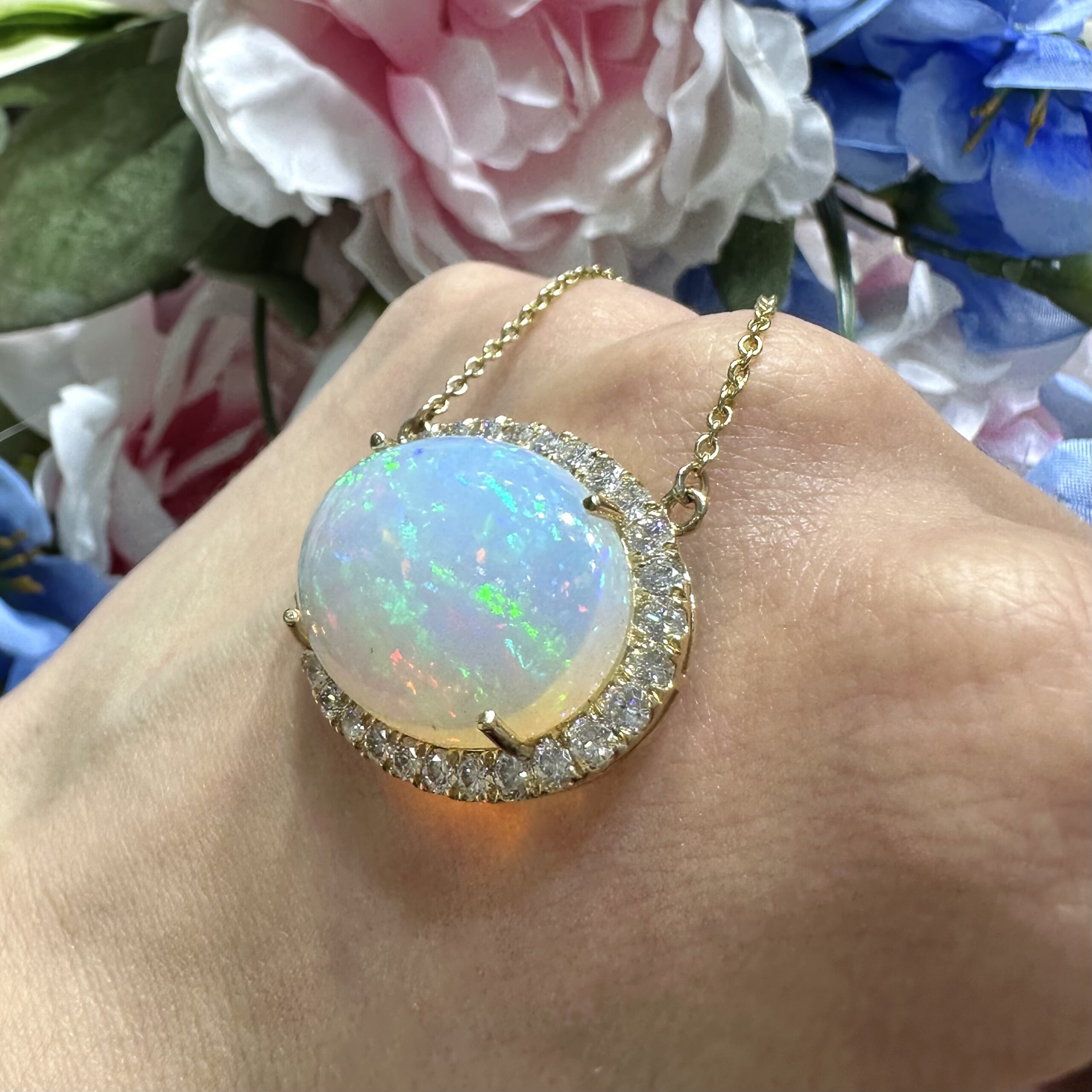 14KT Yellow Gold Opal & Diamond Pendant Necklace – COLN024 NGJJ - Image 4