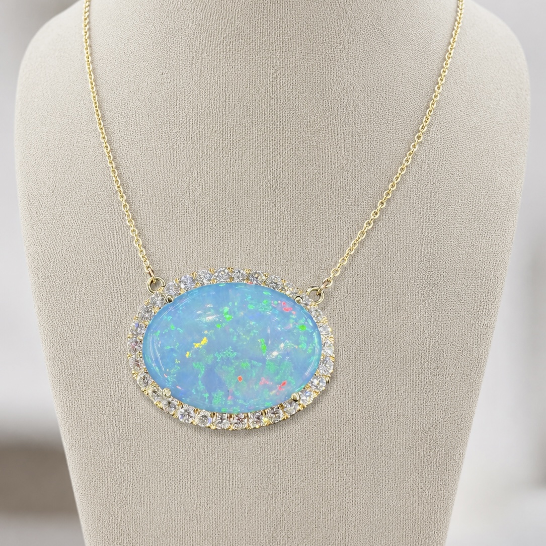 14KT Yellow Gold Opal & Diamond Pendant Necklace – COLN024 NGJJ - Image 5