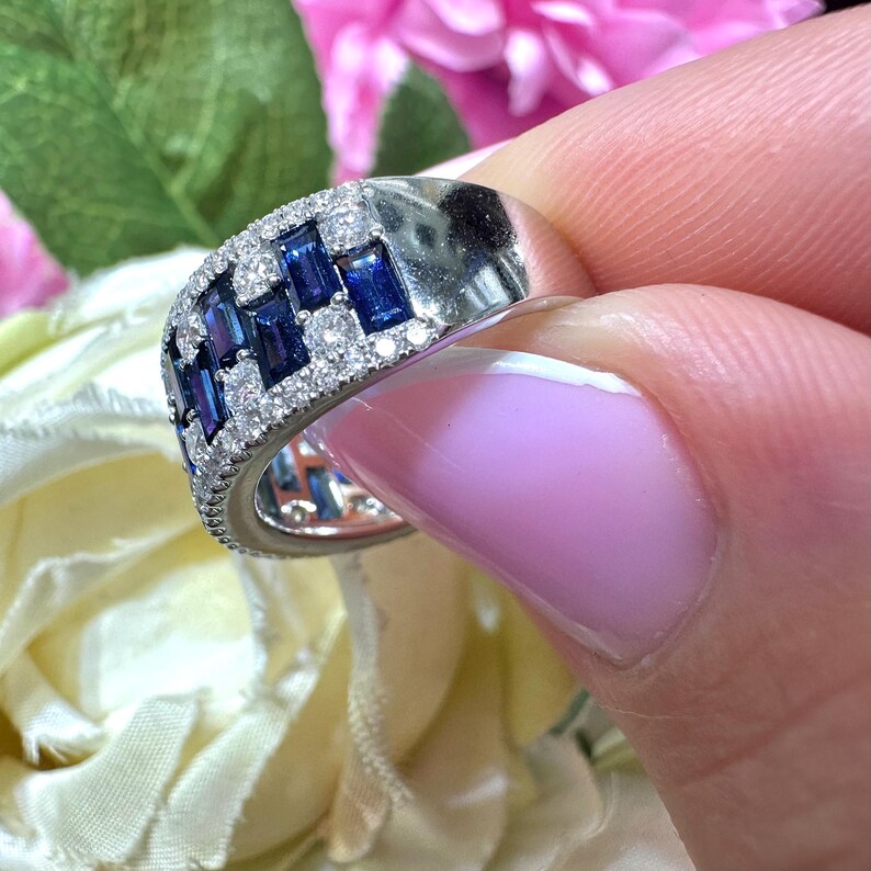18KT White Gold Diamond Ring with Baguette-Cut Sapphires SDR991 ILTJ - Image 4