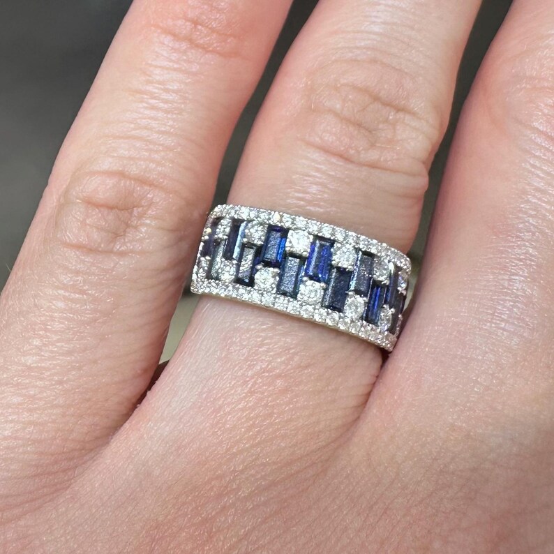 18KT White Gold Diamond Ring with Baguette-Cut Sapphires SDR991 ILTJ - Image 5