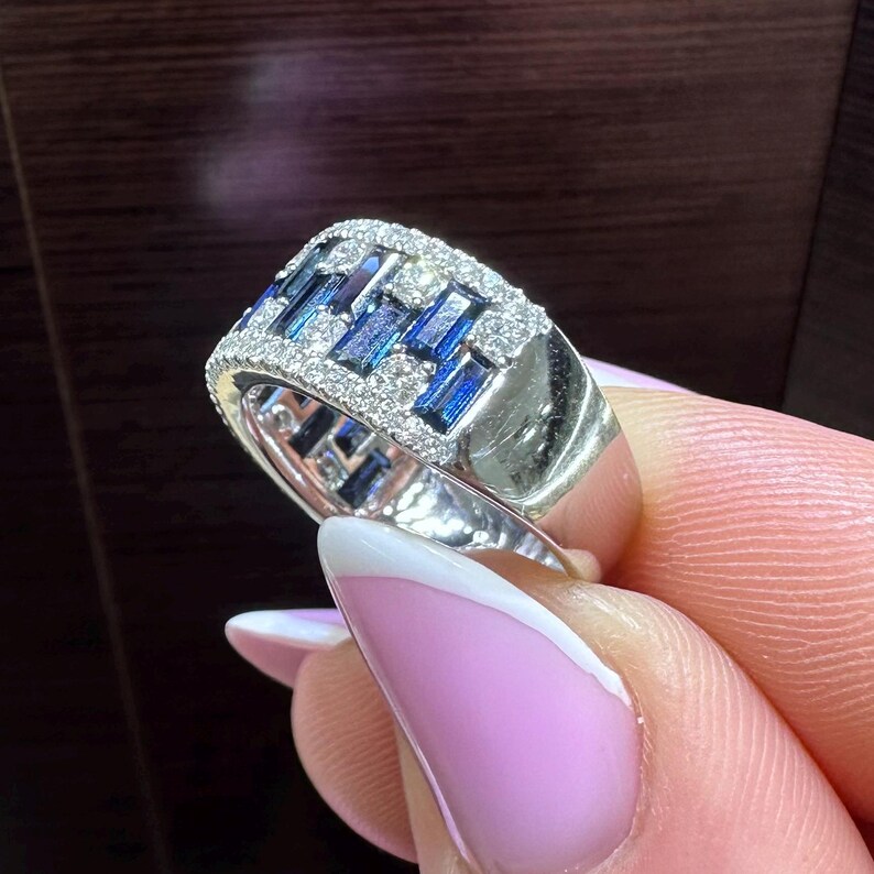 18KT White Gold Diamond Ring with Baguette-Cut Sapphires SDR991 ILTJ - Image 3