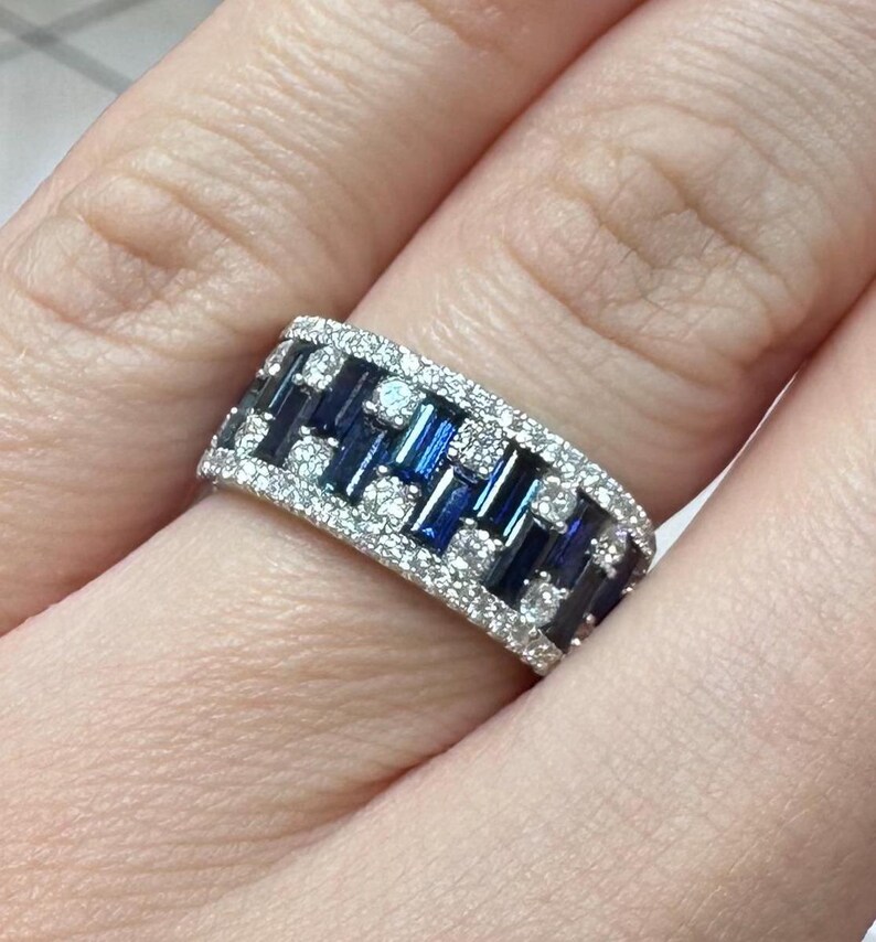 18KT White Gold Diamond Ring with Baguette-Cut Sapphires SDR991 ILTJ
